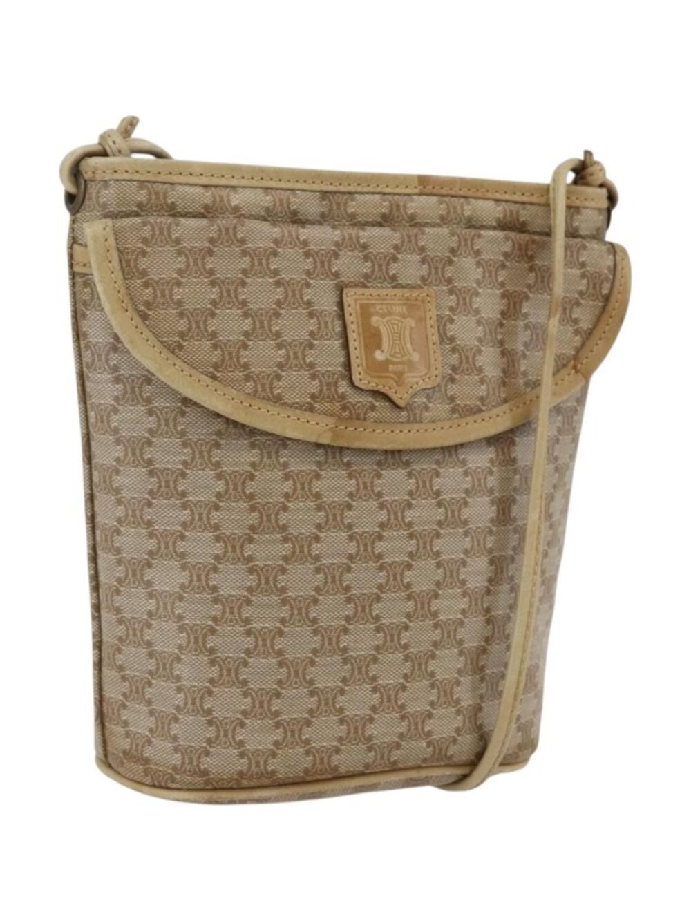 CELINE Macadam Canvas Shoulder Bag PVC Beige Gold